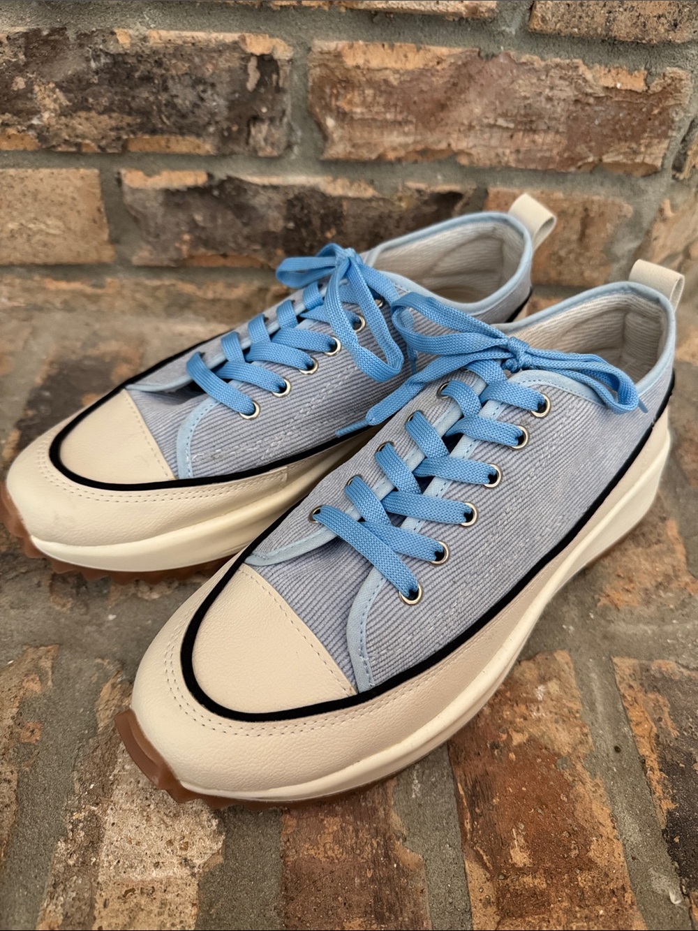MKS  Light Blue and Cream Low-Top Lace-Up Sneakers